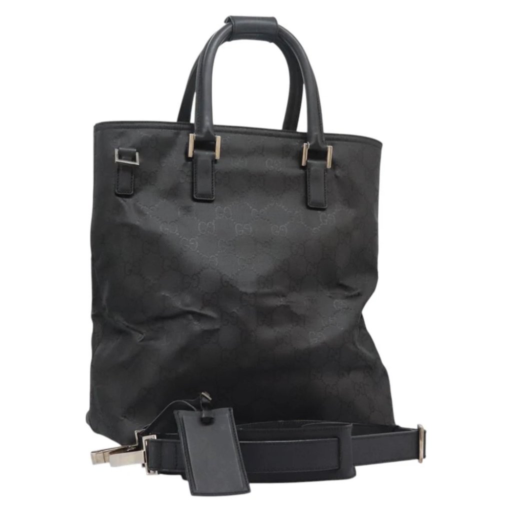 Gucci Gg Canvas Hand Bag 2way Black Silver 012 0380 08 Auth Bs21878